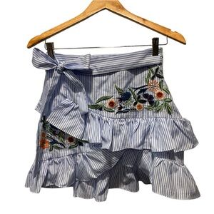 ZARA BBWM Striped Blue Floral Embroidered Skirt